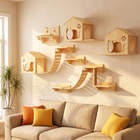 Mounted Cat House Shelter with Perch, Solid Wood Wall-Mounted Climbing Frame for Large Indoor Pets, Elevated Space for Sleeping and Playing