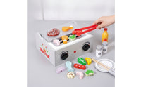 Table-Top Wooden Toy Barbecue Preschool Toy Grill with Play Food Learning Kitchen Accessory Open-Ended for Toddlers