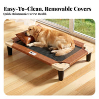 Short Legs Elevated Dog Bed Faux Leather Border Raised Mesh Dog Bed