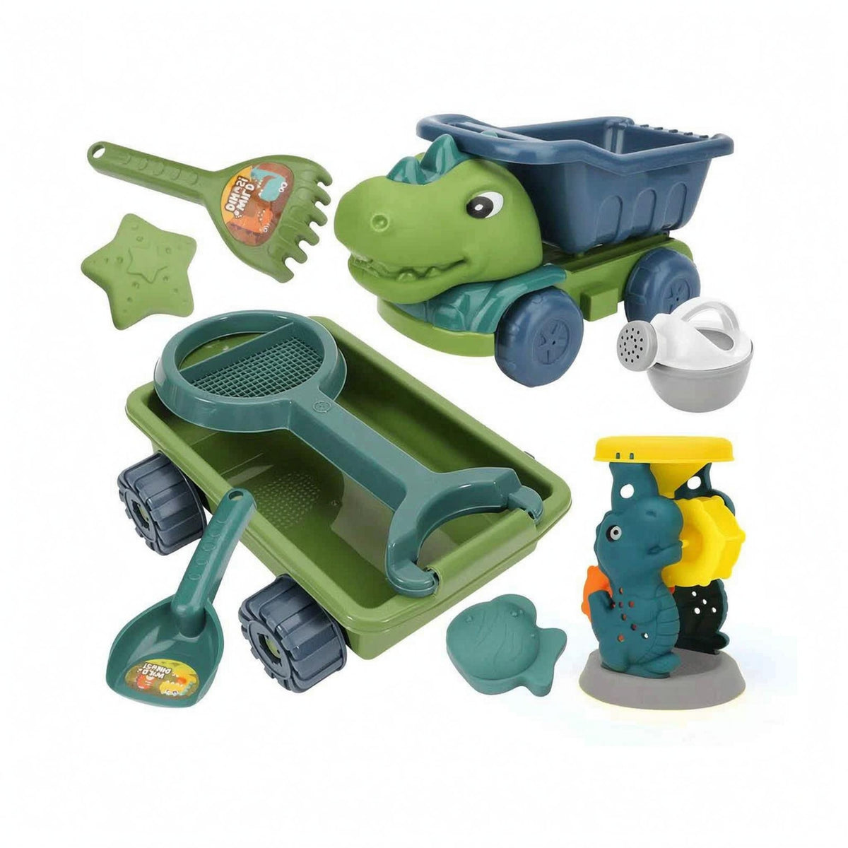 Beach Sand Toy Cart with Tools Children's Sand Cart Beach Wagon Toy Set Rectangular Tray Long Handle for Sandbox