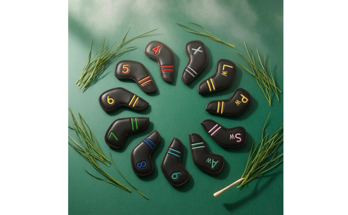 11-Piece Slip-On Golf Iron Cover Set with Teardrop Shape and Stitched Edges