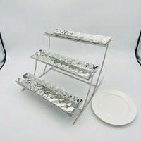 Metal Rectangular High Tea Stand, 3 Tiered Serving Stand for Afternoon Tea, Hammered Finish Dessert Display