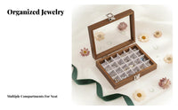 Dustproof Walnut Wood Jewelry Display Dust-Proof Wooden Jewelry Box Soft Velvet Lining for Women, Adults, Bedroom, Dresser, Dressing Room