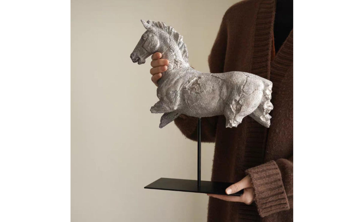 Horse Sculpture with Stand Stone Like Abstract Horse Statue Textured for Simplicity Lovers, Art Collectors, Display Cabinet, Bookshelf, Entryway Table