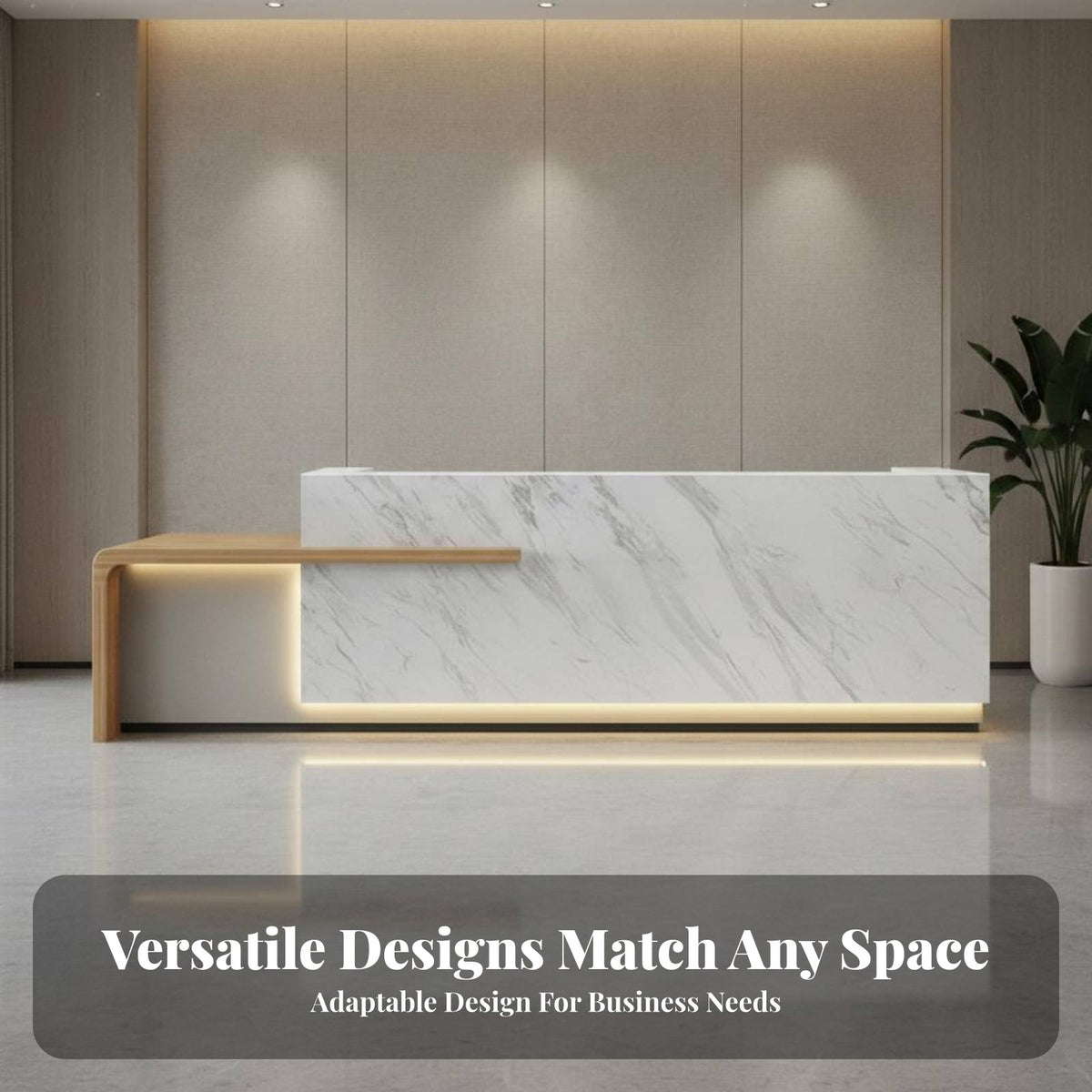 Wooden Reception Counter with Storage High Gloss Varnish Modern Commercial Desk Sturdy Construction Reception Table with Drawers for Business Owners
