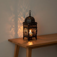 Windproof Moroccan Design Lantern Exotic Atmosphere Wrought Iron Candle Lantern Hanging Option Hollow Metal Candle Holder for Wedding, Festivals, Patio