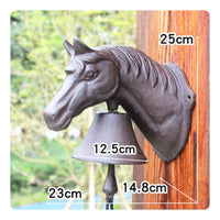 Hand-Pull Horse-Head Bell Vintage Cast Iron Entry Bell Sculpted Entryway Fixture Dark Metal Finish for Doorway