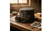Compass Ornament Top Hat with Goggles Smooth Dark Finish Steampunk Top Hat