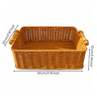 Basket with Wooden Handles Rectangular Woven Tray Rustic Organizer for Countertop, Picnic