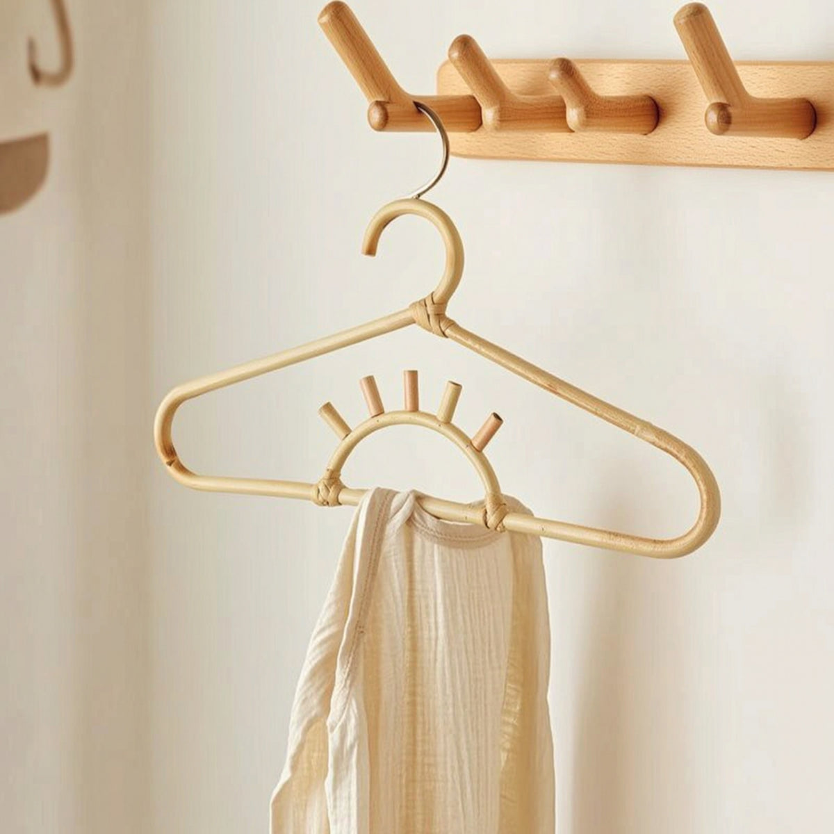 Rattan Clothes Hanger Handwoven Rattan Hanger Handmade for Infant, Kids, Closet, Nursery, Wall Decor