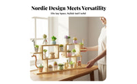 Multi-Tier Plant Shelf Solid Wood Wooden Stand Space Saving Desktop Plant Organizer for Balcony, Living Room, Office