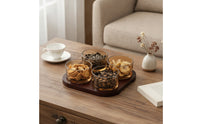 Snack Tray with Glass Cups Countertop Wooden Snack Organizer with Bowls Serving Platter Separated Appetizer Dish Elegant