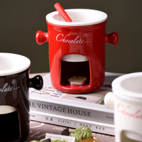 Straight Chocolate Fondue Cup Ceramic Heated Candle Warmer with Fork Couple Mug Gift