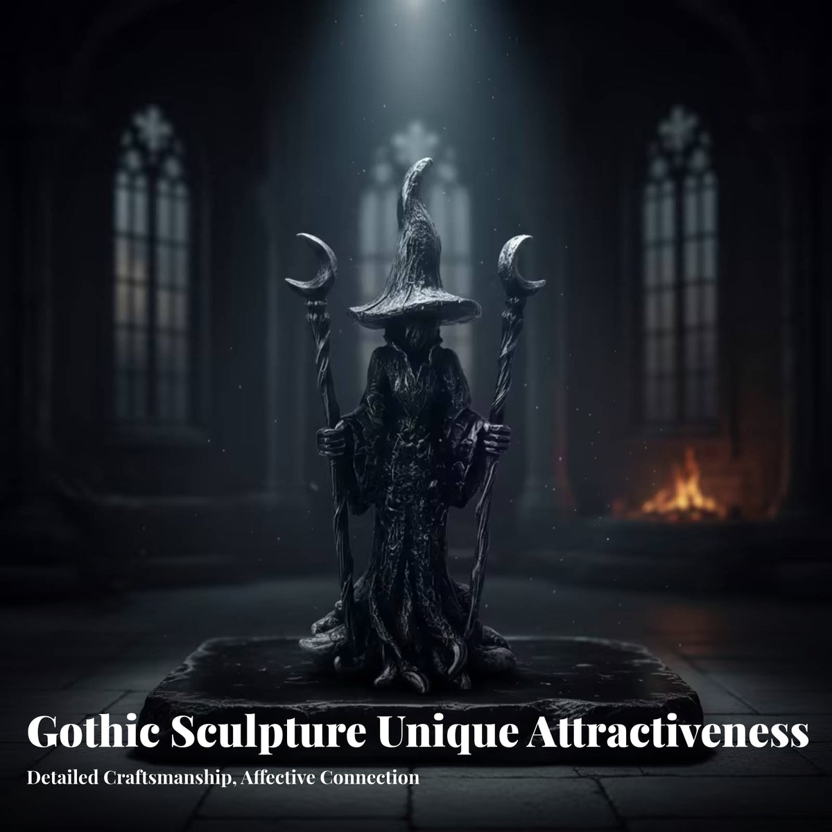 Black-Toned Gothic Figurine Textured Surface Tabletop Ornament Weathered Freestanding Ornament Hand-Cast Look