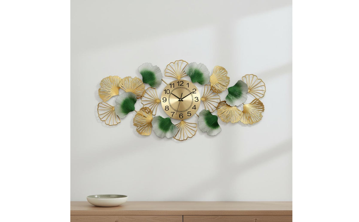 Metal Ginkgo Foliage Timepiece Artistic Design Ginkgo Foliage Wall Timepiece Easy Installation Home Decor