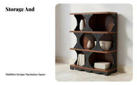 Multi-Tier Shelving Unit Thickened Shelves 3-Tier Shelf with Curved Dividers High Stability Semi-Hidden Compartments for Bedroom