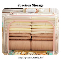 Foldable Design foldable textile container with transparent panel Large Capacity Lidded textile container with Clear transparent panel Side Handles Clothing Organizer Stackable for Homeowners, Office Workers, Bedroom, Dorm Room, Dormitory, Under Bed
