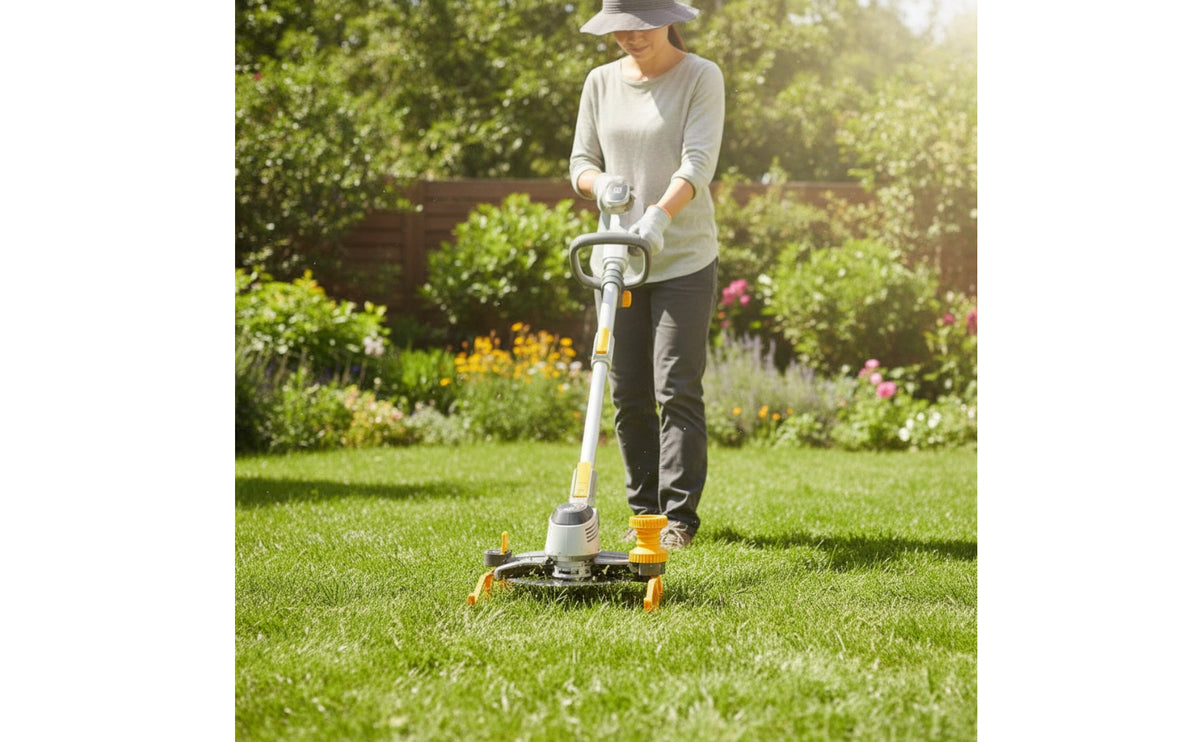 Electric Vegetation Trimmer with Wheels Battery Powered Grass Trimmer with Wheels Handheld Cordless Vegetation Wacker Ergonomic for Homeowners, Gardeners, Garden