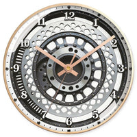 Vintage Industrial Steel Glass Wall Clock with Gear and Brake Disc Design, Silent Sweep Movement