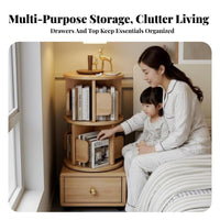 360° Rotating Design Revolving Book Universal with Drawer Space-Saving Multi-Level Bookcase with Drawers Versatile Use Bookshelf Modern Aesthetic for Apartment Dwellers, Homeowners, Bedroom, Small Areas, Study Room, Home Office