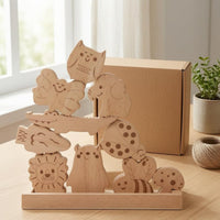 Wooden Animal Stacking Toy Beech Wood Animal Stacking Blocks Wooden Balance Toy Base Tray Children's Plaything