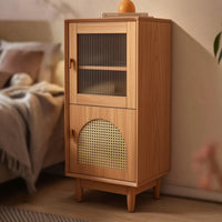 Wooden Cabinet with Rattan Door Boho Rattan Storage Cabinet Freestanding Credenza for Living Room, Entryway, Apartment