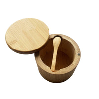 Natural Bamboo Seasoning Jar with Spoon Tabletop Bamboo Seasoning Box with Lid Compact Seasoning Box with Spoon Wooden for Home Cooks, Minimalists, Kitchen, Dining Table