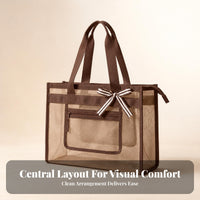 Top Zipper Closure Rectangular Mesh Tote Bag Stands Upright Mesh Beach Tote Large Capacity