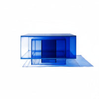 Klein sapphire Gradient Acrylic Cube Table Light Luxury aesthetic space-saving End Table Modern Design Nightstand Square Shape for Home Decorators, Apartment Dwellers, Living Room, Bedroom, Lounge Area, Small Spaces