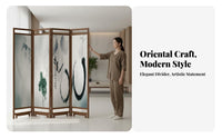 Wooden Folding Screen Foldable Design Wooden Frame Room Separate R Movable Freestanding Partition Screen for Homeowners, Hotel, Entrance Restaurant