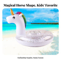 Sequin Mythical Horse Swim Tube Sparkling Sequins Glitter Mythical Horse Inflatable Tube Easy to Inflate Glitter Pool Tube for Children, Beginners
