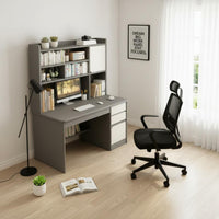 Spacious Desktop Computer Desk with Bookshelf Sturdy Construction Study Table with Storage Shelves Long-Lasting Material Desk with Hutch Paint-Unfinished Finish for Students, Bedroom, Dorm Room
