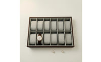Walnut-Grain Watch Display Tray Padded Wooden Watch Tray Rectangular Accessory Storage Compartmented