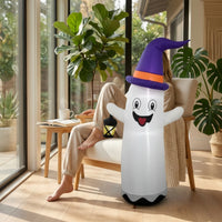 Outdoor Inflatable Ghost with Witch Hat Spooky Inflatable Ghost Festive Halloween Decor Easy for Yard, Lawn, Porch