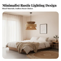 Natural Materials Japanese Design Chandelier Handwoven Bamboo Light Fixture Retro Design Woven Hanging Light Adjustable Height for Restaurant Owners, Interior Designers, Homeowners, Dining Room, Bedroom, Hallway, Kitchen Island