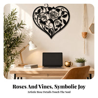 Black Floral Heart Wall Decor Matte Finish for Hotel, Garden, Office