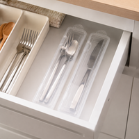 Cutlery Box, Travel Cutlery Storage Box, Portable Cutlery Container with Flip Lid, Dustproof, Stackable, Transparent, PP, Round