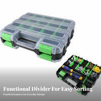 Heavy Duty Double-Sided Parts Organizer Secure Plastic Screw Organizer Transparent Lid for DIYers, Workshop, Home Repair, Craft Room