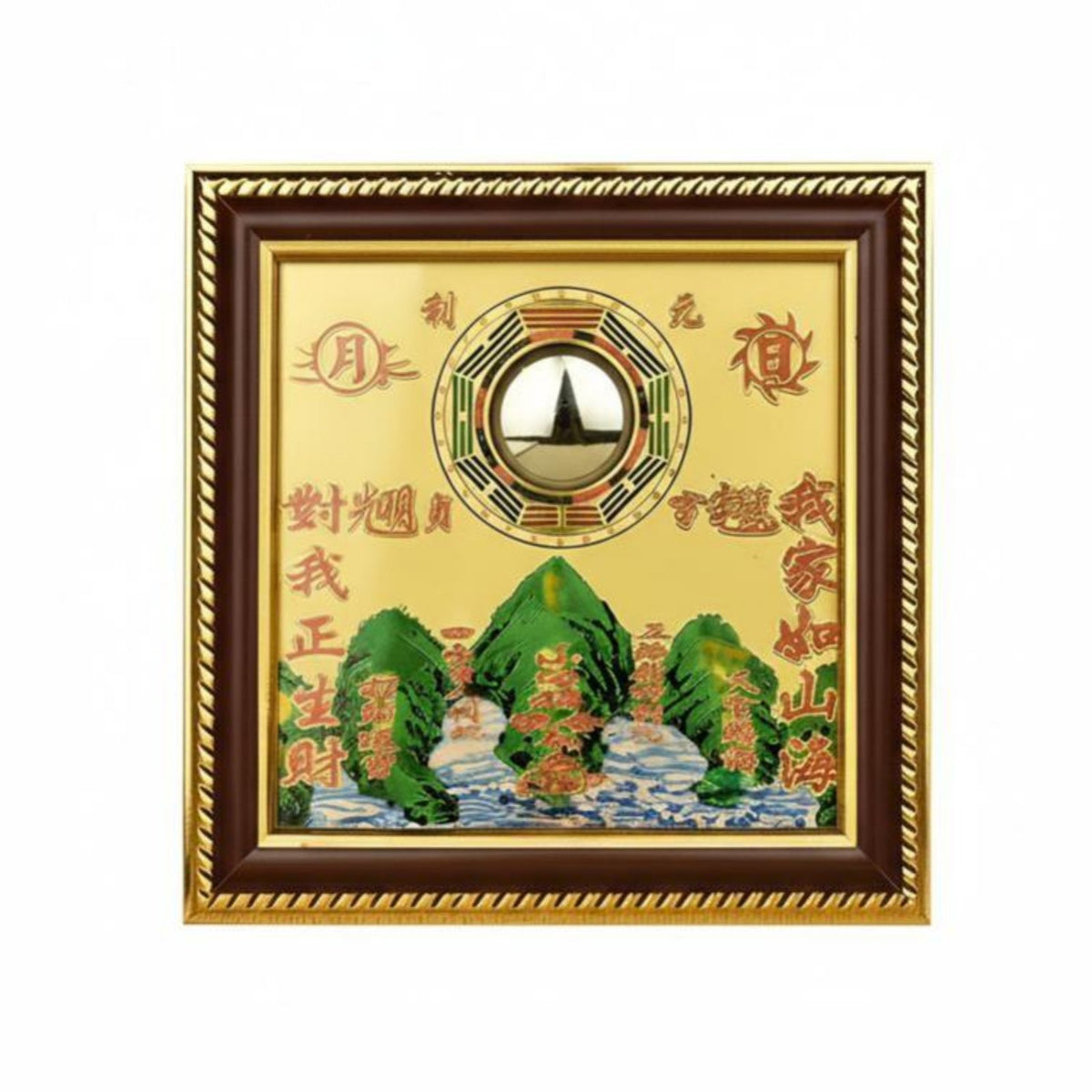 Shanhai Town Bagua Mirror, Round Convex Mirror Hanging Decoration, Hand-Painted Metal Craft, Indoor Outdoor Decor