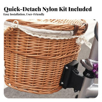Natural Willow Material Wicker Front Cycle Basket Quick Release Detachable Vintage Bike Basket Removable Liner for Picnic