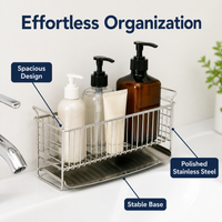 Shower Caddy, Rustproof Stainless Steel Bathroom Shelves, No-Drill Polished Shower Shelf, Silver Shower Storage for Compact Bathroom