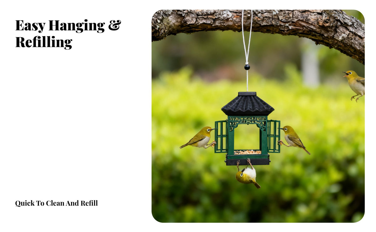 Hanging Outdoor Birds Feeder Waterproof Outdoor Birds Food Dispenser Weather Resistant Metal Lantern Feeder for Nature Lovers, Gardeners, Balcony, Patio