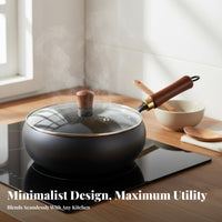 Flat Bottom Iron Wok Non-Stick Flat Bottom Wok Uncoated Stir Fry Pan Versatile Deep Frame Cooking Pot Even Heat Distribution