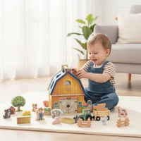Pretend Play Farm Shape Sorter Playset Fine-Motor Barn Shape Sorter Educational Barn Toy with Animal Figures Learning for Toddlers, Preschoolers, Playroom, Daycare