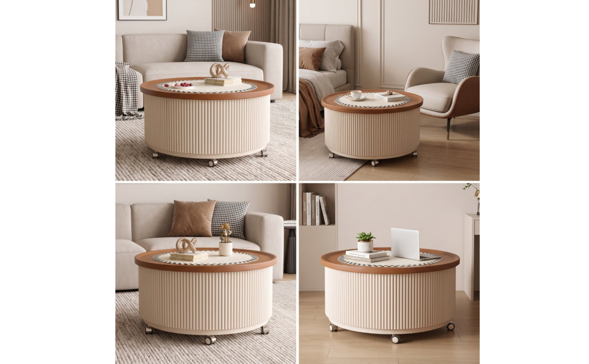 Round Coffee Table with Storage Ready to Use Round Storage Coffee Table Fully Assembled Furniture for Apartment Dwellers, Living Room, Small Areas