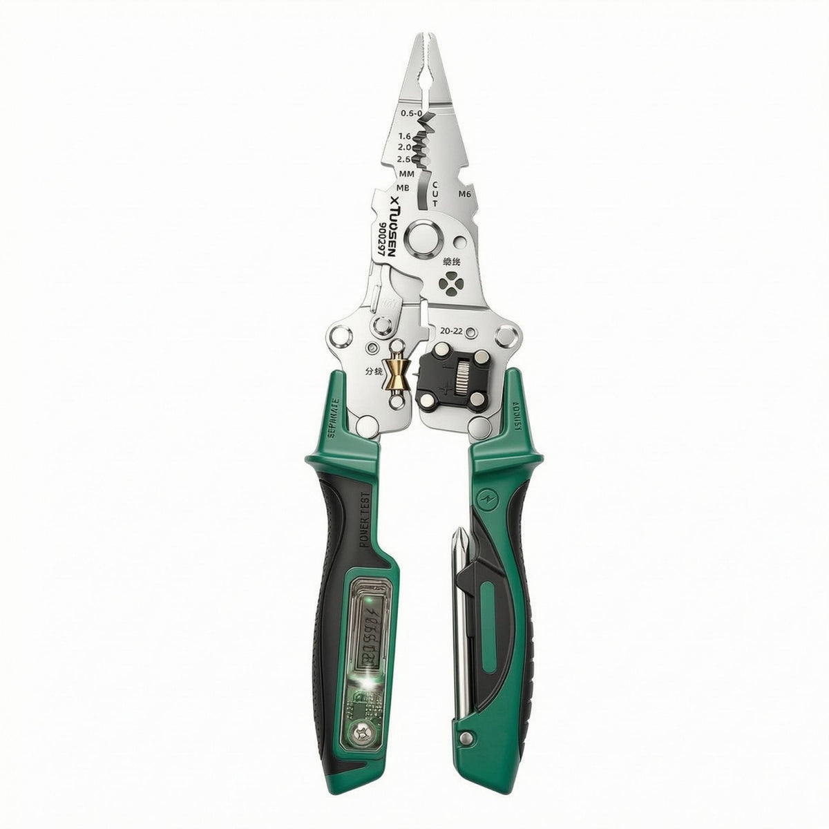 Folding Digital Test Pliers Indicator Lights Test Pen Pliers LED Indicators Foldable Wire Stripper Insulated Handle for Electricians, Electrical Repair