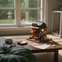 Japanese Izakaya Scene Lighted Miniature Izakaya Model Detailed DIY Wooden Miniature House for Bookshelf