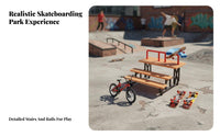 Alloy Trucks Finger Bike and Skateboard Playset Wood Grain Finish Mini Skatepark Kit Grip Tape Deck for Teenagers, Hobbyists, Tabletop, Desk