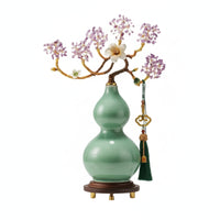 Decorative Gourd Ornament with Tassel Glossy Crystal Flower Vase Ornament for Entryway