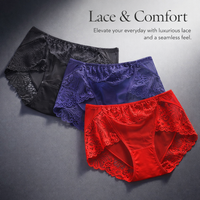 Women's Underwear with Lace Detailing and Gusset Lining, Breathable Ice Silk Panties for Everyday Wear, Seamless No Show Knickers
